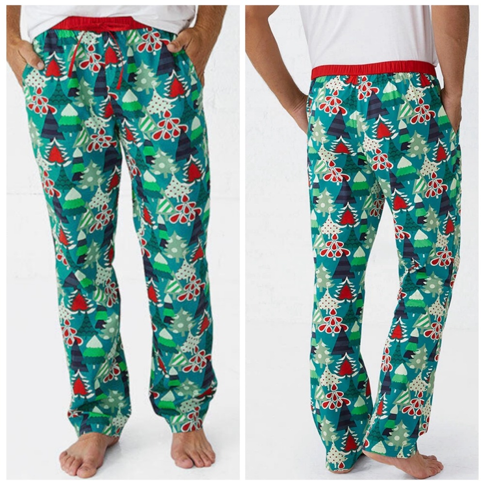 Matilda Jane‎ Mens Christmas Pajama Pant Size XL Red Green Holiday Trees Cotton